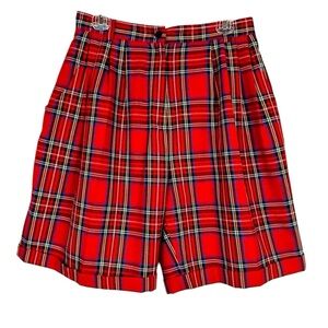 Vintage Red Tartan Plaid High Waisted Cuffed Trouser Shorts Size 8/10